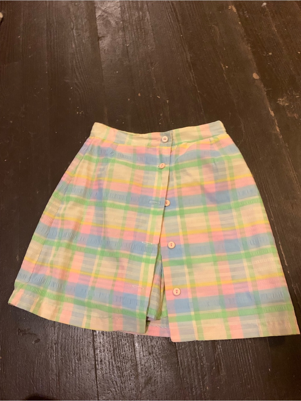 Pastel Plaid Button-Front Women's Skirt